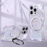 Rosa Pink Wavy Shell Texture Rabbit Magsafe (Magnetisch) Stand Handyhülle für iPhone 16 Serie