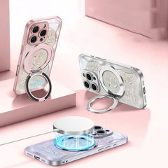 Rose Pink Wavy Shell Texture Rabbit Magsafe (Magnetic) Stand Phone Case for iPhone 12 Series