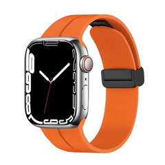 Magnetic Silicone Watch Band with Adjustable Folding Clasp, Compatible with Apple Watch Series 9/8/7/6/SE/SE2/5/4/3/2/1