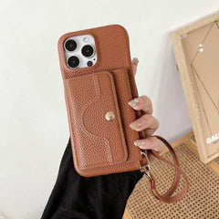 Wallet Phone Case with Lanyard and Mirror for iPhone 15 Series