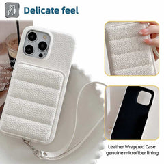 Down Jacket Wallet Card Holder Phone Case with Lanyard for iPhone 15 Series