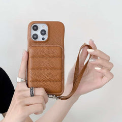 Down Jacket Wallet Card Holder Phone Case with Lanyard for iPhone 13 Series