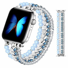 Crystal Pearl & Hematite Elastic Beaded Bracelet Watch Band