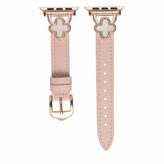 Four Leaf Clover Clover Diamond-Studded Leather Watch Band