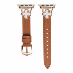 Four Leaf Clover Clover Diamond-Studded Leather Watch Band