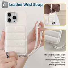 Down Jacket Wallet Card Holder Phone Case with Lanyard for iPhone 12 Series