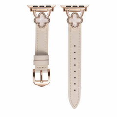 Four Leaf Clover Clover Diamond-Studded Leather Watch Band