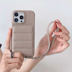 Down Jacket Wallet Card Holder Phone Case with Lanyard for iPhone 15 Series