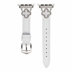 Four Leaf Clover Clover Diamond-Studded Leather Watch Band