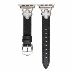 Four Leaf Clover Clover Diamond-Studded Leather Watch Band